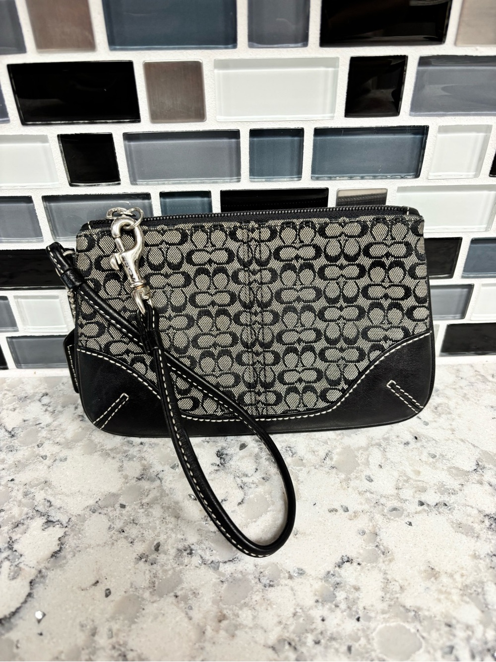 Coach Black Khaki Signature Canvas Wristlet